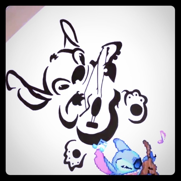 Disney Wall Art Stitch Guitar Outline Art Poster With Frame